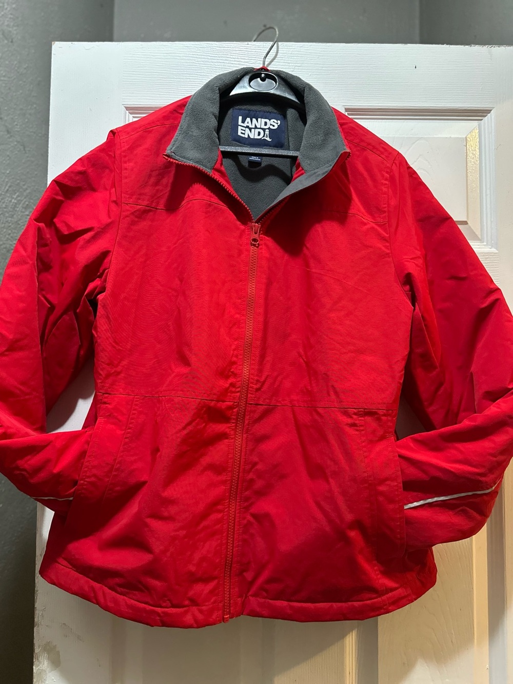 Lands' End Women's Red Utility Zip Jacket with Contrast Collar